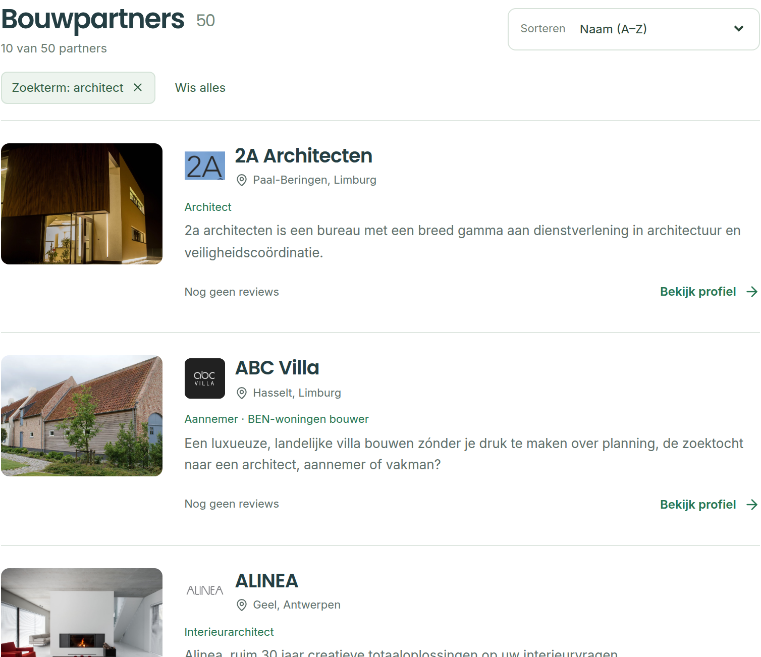 BuildPoint partnerdirectory met openbare bedrijfsvermeldingen en filters. Schermvoorbeeld van de website.